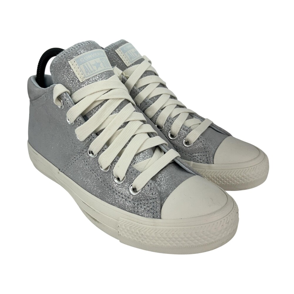 Converse Shoes Womens Size 7 All Star Madison Silver Glitter Mid Top Sneakers